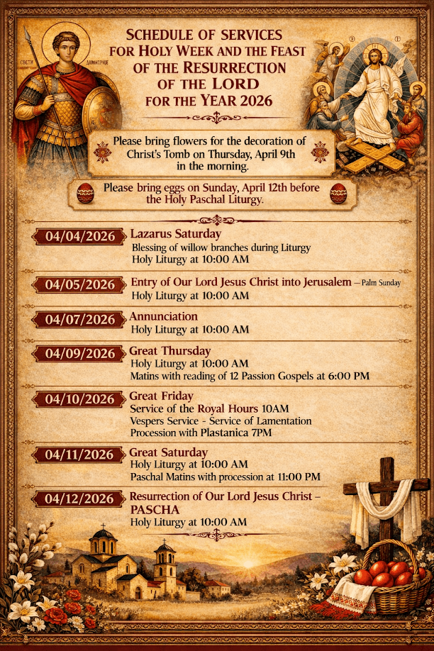 Schedule of Services - Holy Week/Pascha 2026
