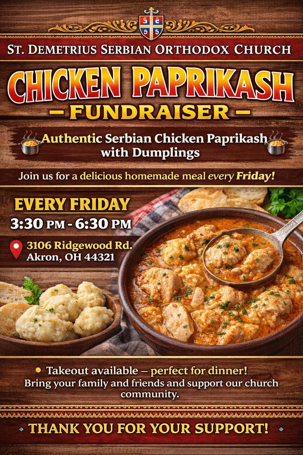 Chicken Paprikash Beginning October 2